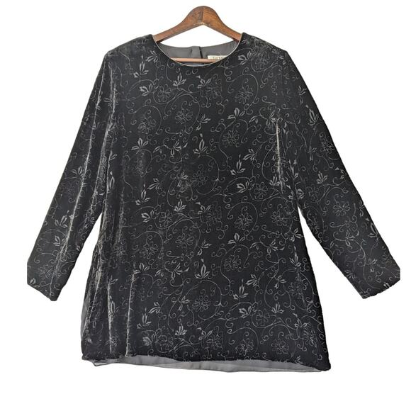 Vintage Kay Unger Petites‎ Black Velvet Floral Burnout Button Back Tunic Size 12 - Picture 1 of 8